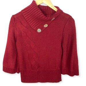 Sundance Catalogue Red Cowl Neck Sweater Short Sleeve Knit Size Small Button Top